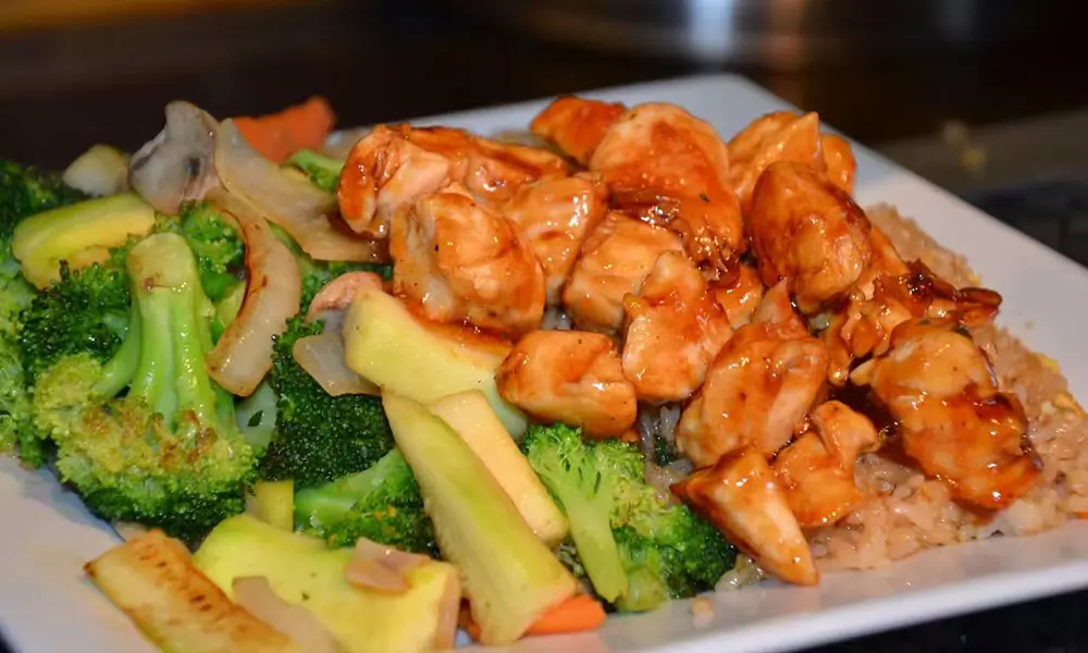 Teriyaki chicken with veggies and rice, a classic favorite at Imperial Dynasty, a Chinese Restaurant in Cranston